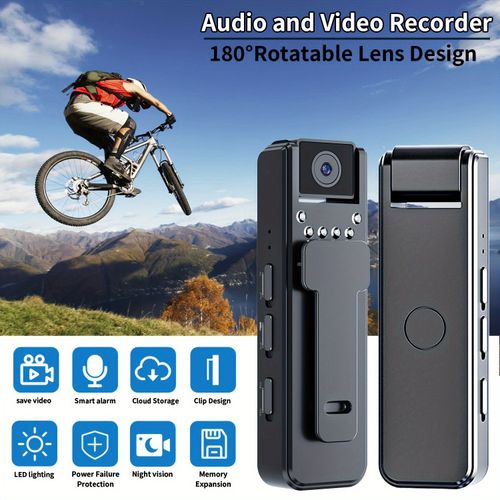 Body camera with audio and video recording, 180° rotating lens