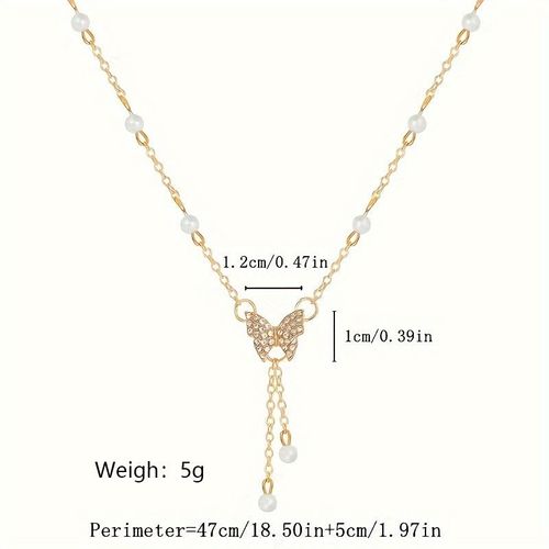Fashionable and personalized women's butterfly pearl necklace versatile high-end niche ins style