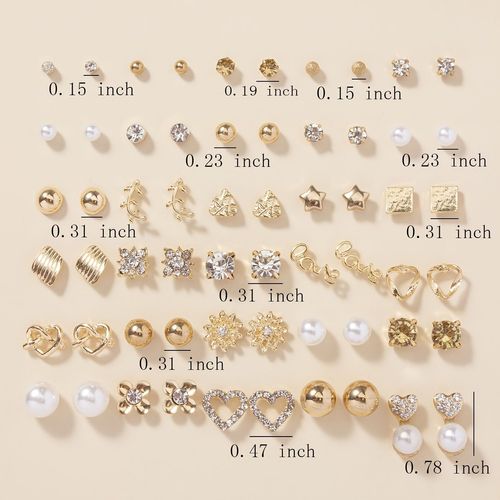 1 set of 30 pairs of fashionable alloy heart-shaped imitation pearl letter earrings set