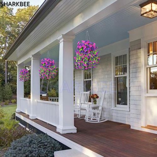 2 Pack of Vibrant and Attractive Artificial Hanging Bouquets - Eucalyptus Leaves and Flowers, Great for Outdoor, Home, Office and Garden Use