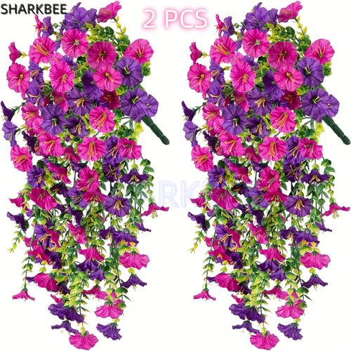2 Pack of Vibrant and Attractive Artificial Hanging Bouquets - Eucalyptus Leaves and Flowers, Great for Outdoor, Home, Office and Garden Use