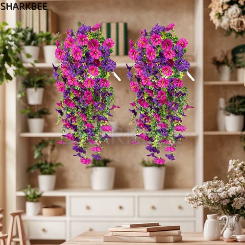 2 Pack of Vibrant and Attractive Artificial Hanging Bouquets - Eucalyptus Leaves and Flowers, Great for Outdoor, Home, Office and Garden Use