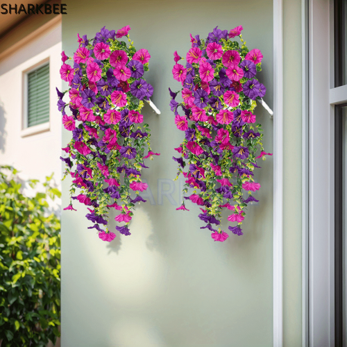 2 Pack of Vibrant and Attractive Artificial Hanging Bouquets - Eucalyptus Leaves and Flowers, Great for Outdoor, Home, Office and Garden Use