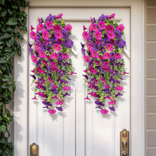 2 Pack of Vibrant and Attractive Artificial Hanging Bouquets - Eucalyptus Leaves and Flowers, Great for Outdoor, Home, Office and Garden Use