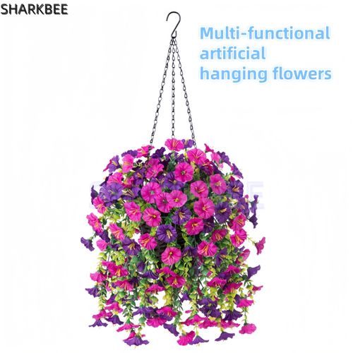 2 Pack of Vibrant and Attractive Artificial Hanging Bouquets - Eucalyptus Leaves and Flowers, Great for Outdoor, Home, Office and Garden Use