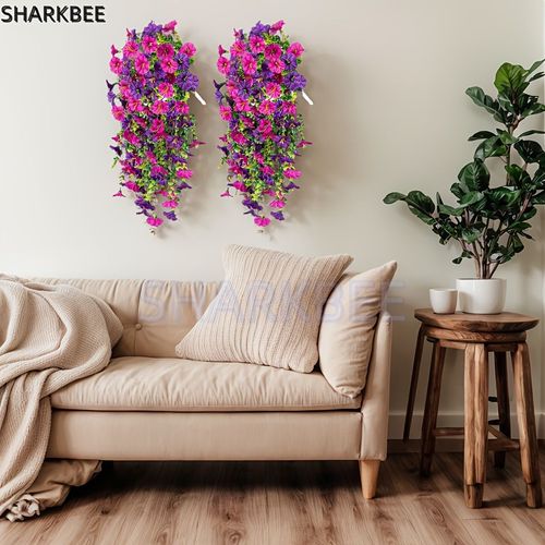2 Pack of Vibrant and Attractive Artificial Hanging Bouquets - Eucalyptus Leaves and Flowers, Great for Outdoor, Home, Office and Garden Use