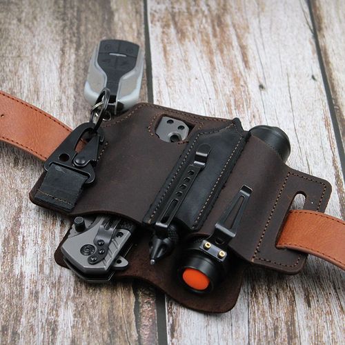 Spot EDC tactical tool leather case Retro outdoor tool waist bag Sports waist bag knife case flashlight case