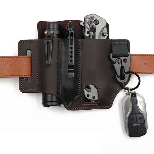 Spot EDC tactical tool leather case Retro outdoor tool waist bag Sports waist bag knife case flashlight case
