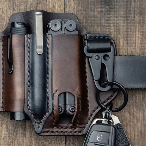 Spot EDC tactical tool leather case Retro outdoor tool waist bag Sports waist bag knife case flashlight case