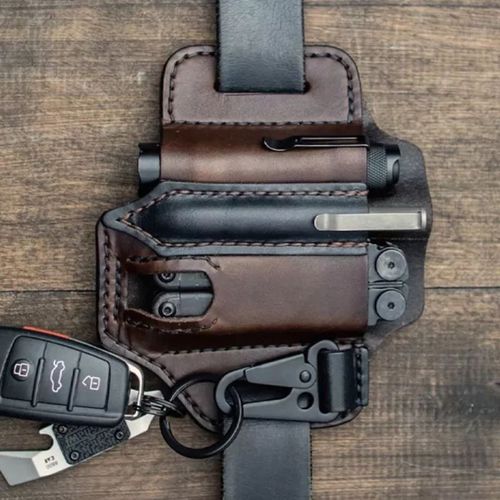 Spot EDC tactical tool leather case Retro outdoor tool waist bag Sports waist bag knife case flashlight case