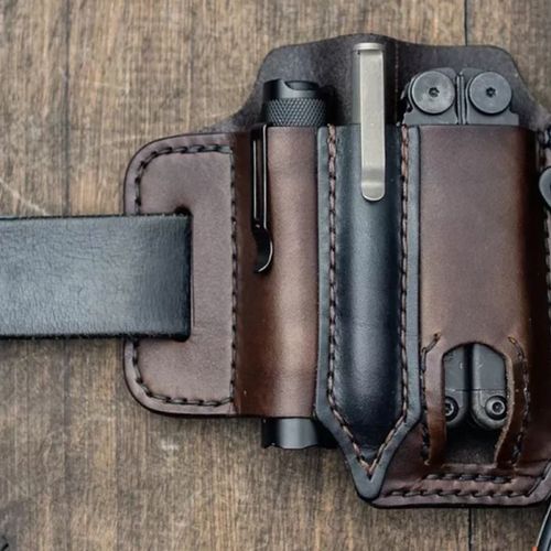 Spot EDC tactical tool leather case Retro outdoor tool waist bag Sports waist bag knife case flashlight case