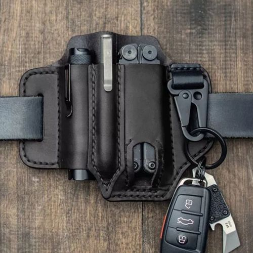 Spot EDC tactical tool leather case Retro outdoor tool waist bag Sports waist bag knife case flashlight case