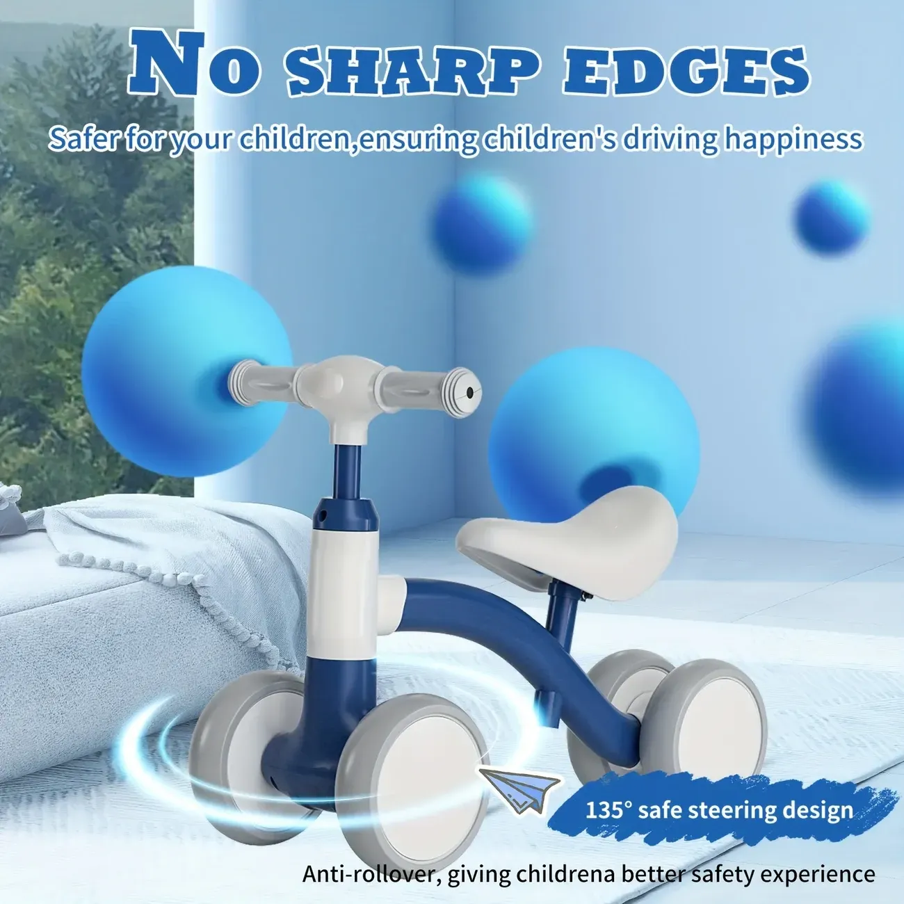 Balance bike for one year olds - no pedals kids bike with 4 wheels, adjustable seat and handlebars