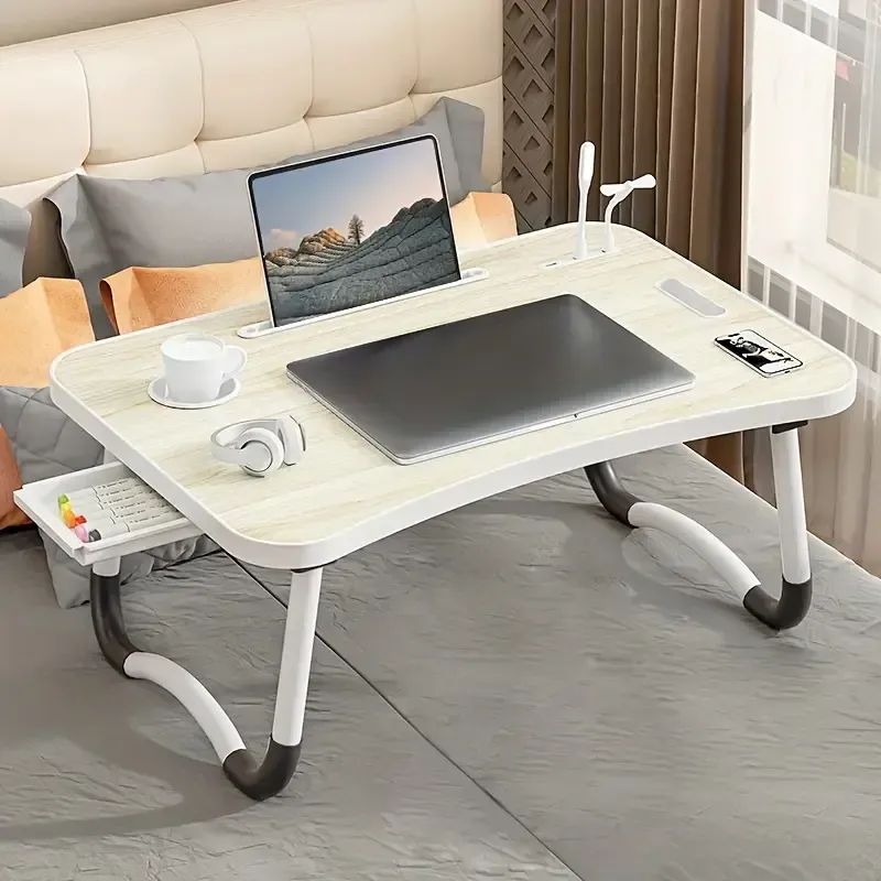 Extra Large Portable Laptop Bed Desk - Multi-Function Tray Holder with Cup Holder and Drawer, USB, Fan and Light