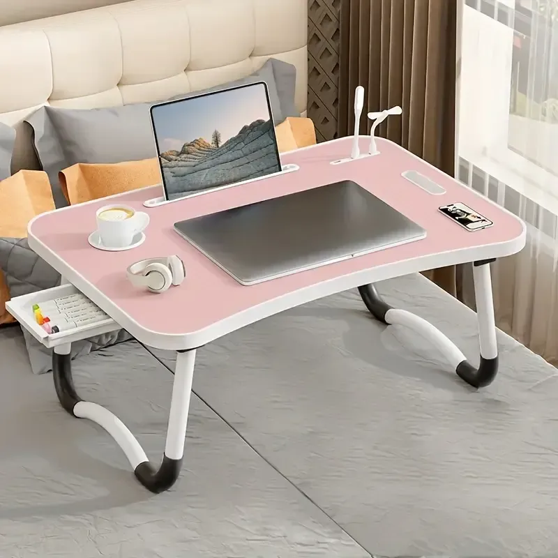 Extra Large Portable Laptop Bed Desk - Multi-Function Tray Holder with Cup Holder and Drawer, USB, Fan and Light