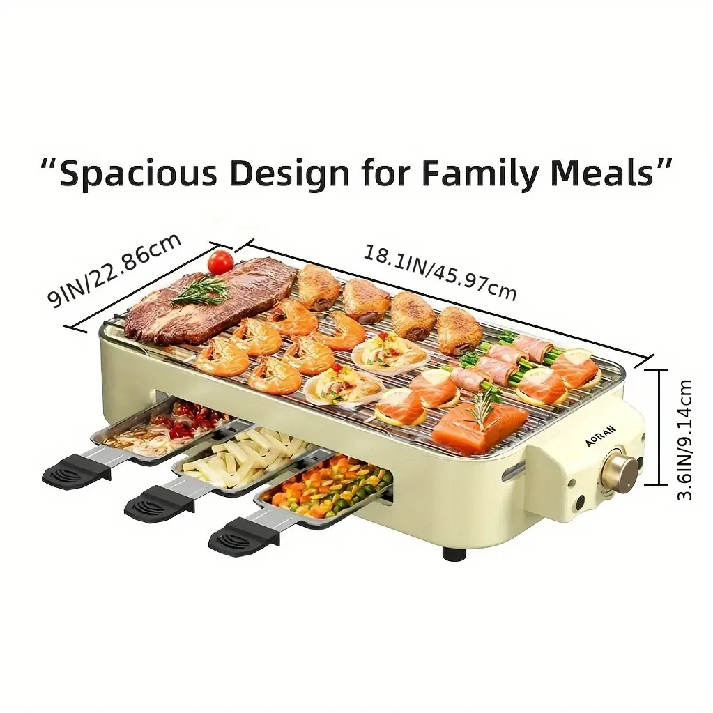 Complete set of electric grill pan with hand plate grill, 2 in 1 indoor electric grill, adjustable temperature, 1500W smokeless grill