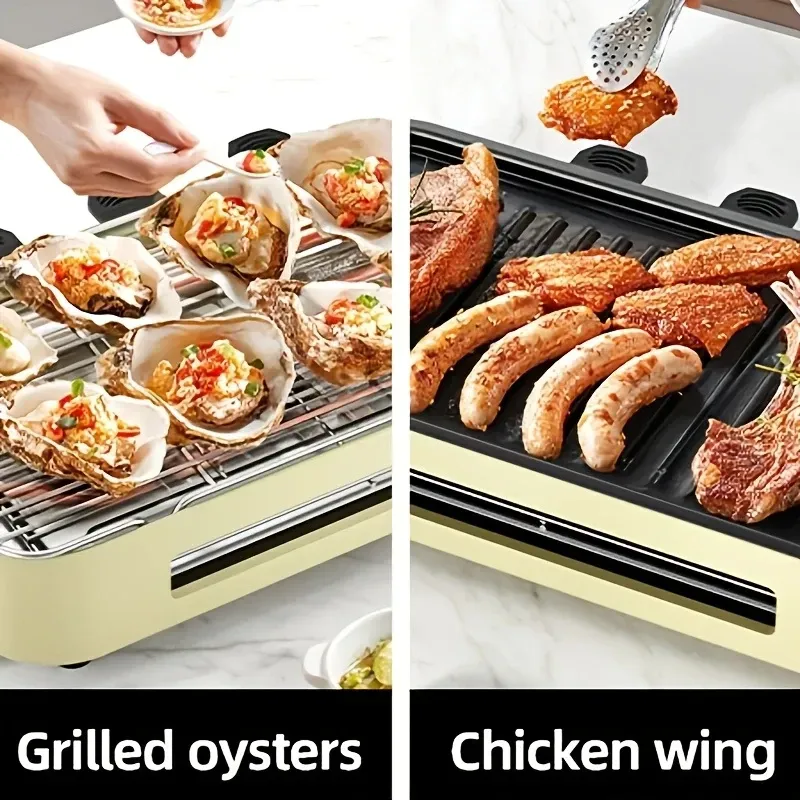 Complete set of electric grill pan with hand plate grill, 2 in 1 indoor electric grill, adjustable temperature, 1500W smokeless grill