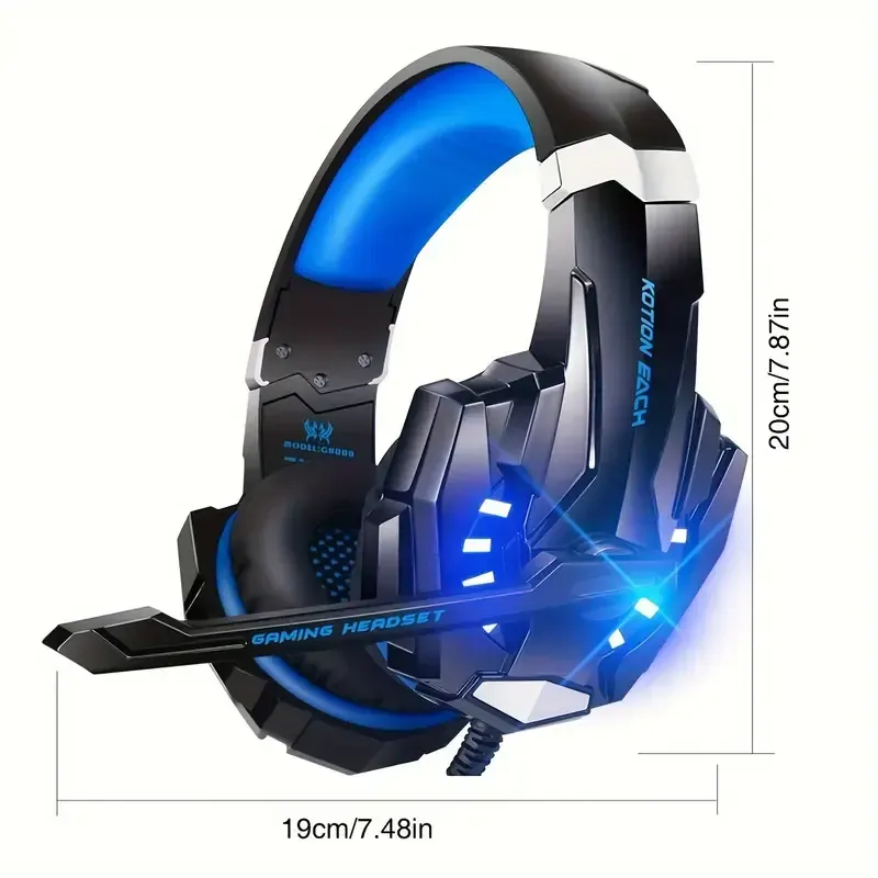 G9000 Over-ear gaming headset with noise cancelling mic, LED light and soft memory foam ear cups Surround sound