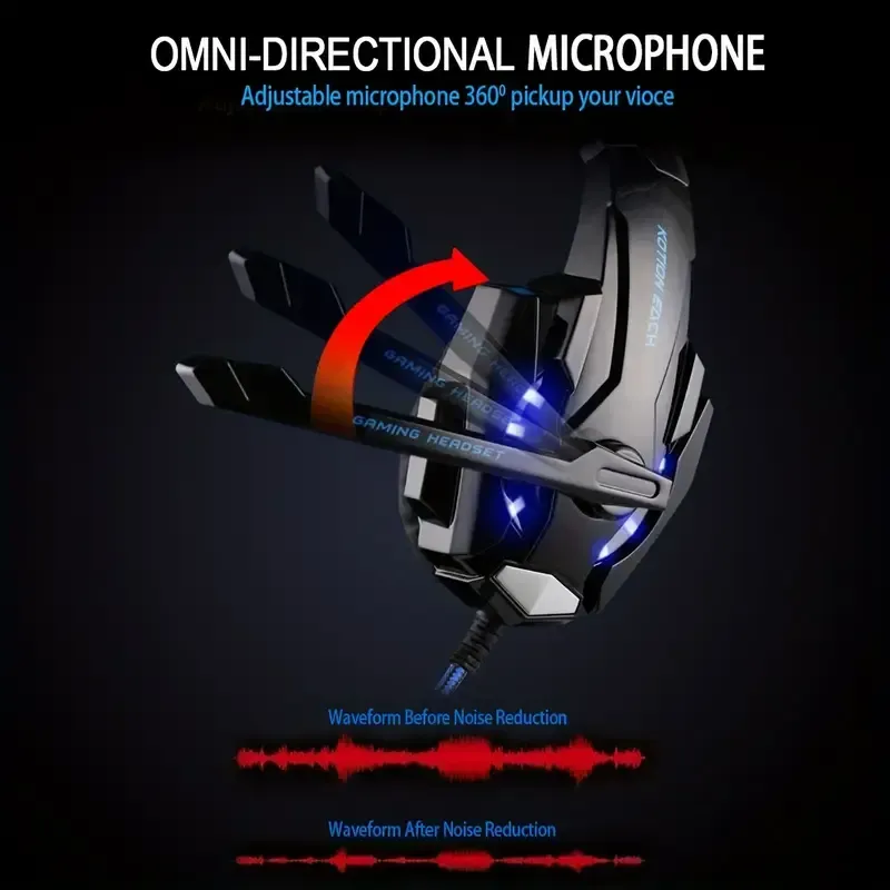 G9000 Over-ear gaming headset with noise cancelling mic, LED light and soft memory foam ear cups Surround sound