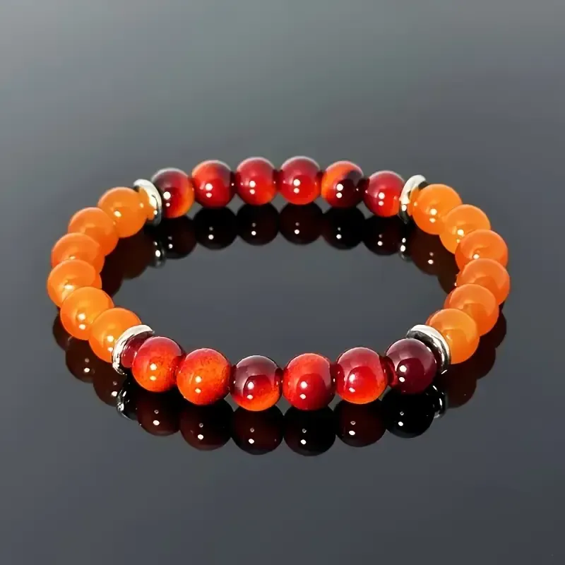 Orange Quartz and Red Gradient Gemstone Stretch Bracelet