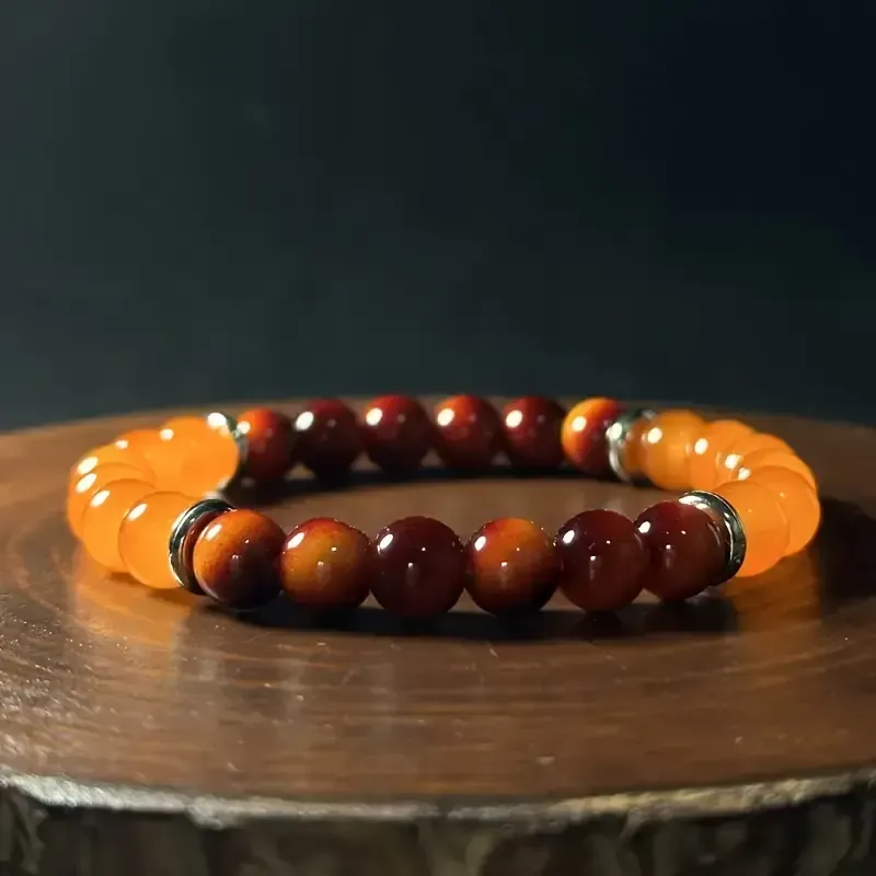 Orange Quartz and Red Gradient Gemstone Stretch Bracelet