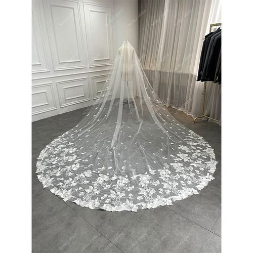 Style CReal Photos 3M New Wedding Veils With Lace Crystal Applique Long