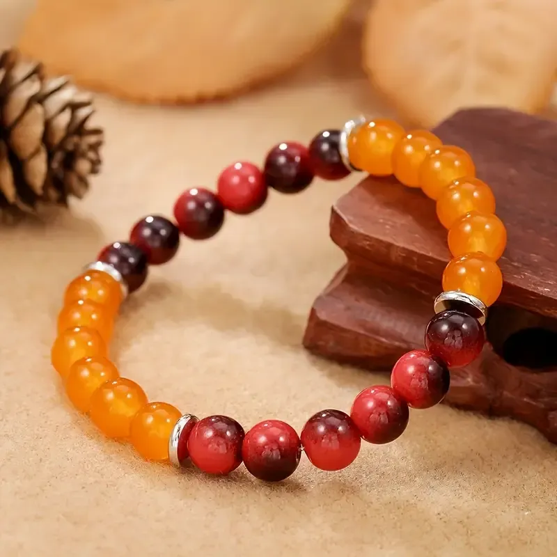 Orange Quartz and Red Gradient Gemstone Stretch Bracelet