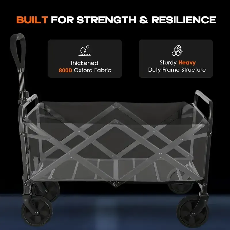 Folding Trolley, Heavy Duty Portable Outdoor Beach Cart with 360° All-terrain Wheels, Side Bags and Large Capacity