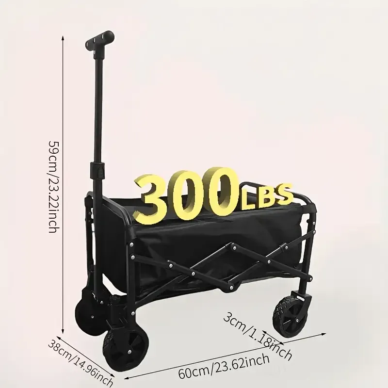 Folding Trolley, Heavy Duty Portable Outdoor Beach Cart with 360° All-terrain Wheels, Side Bags and Large Capacity