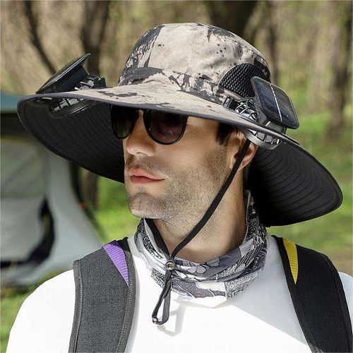 Solar Charging Fan Sun Protection Unisex Wide Brim Polyester Sun Hat Fisher Hat
