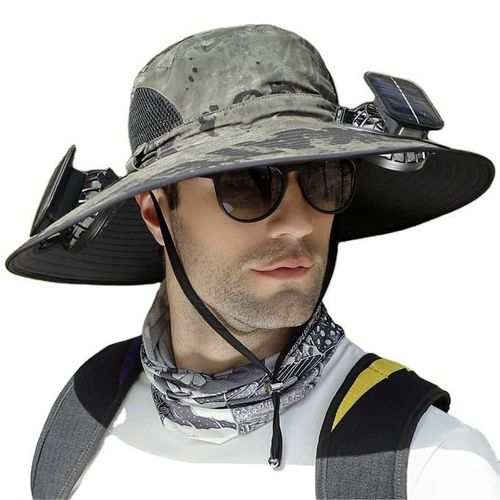 Solar Charging Fan Sun Protection Unisex Wide Brim Polyester Sun Hat Fisher Hat