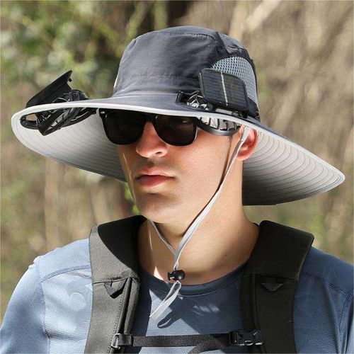 Solar Charging Fan Sun Protection Unisex Wide Brim Polyester Sun Hat Fisher Hat