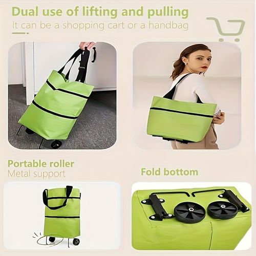 Extra Large Folding Stroller with Removable Waterproof Bag and Side Pockets - Heavy Duty Stainless Steel Crystal Wheels, Oxford Cloth,