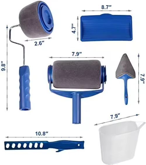 Rolo de pintura de parede multifuncional com 7 peças, ferramenta com cabo de pincel de canto para decoração de porta de parede faça você mesmo