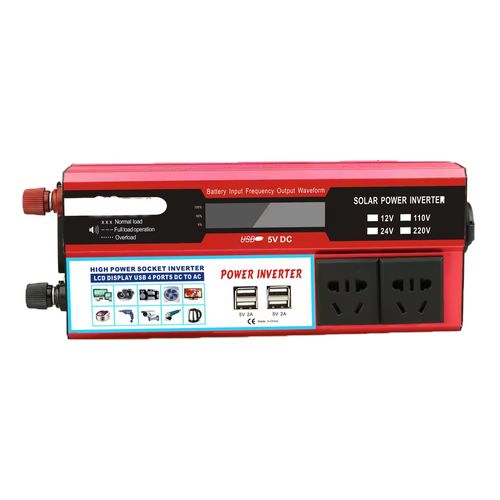 Inversor de 2000 W com ecrã LCD, inversor de carro com múltiplas tomadas, inversor solar 4USB