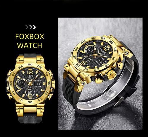 Relógio masculino analógico digital FOXBOX Fashion, estilo desportivo, à prova de água, 50 m, caixa de liga durável, visor duplo, relógio masculino