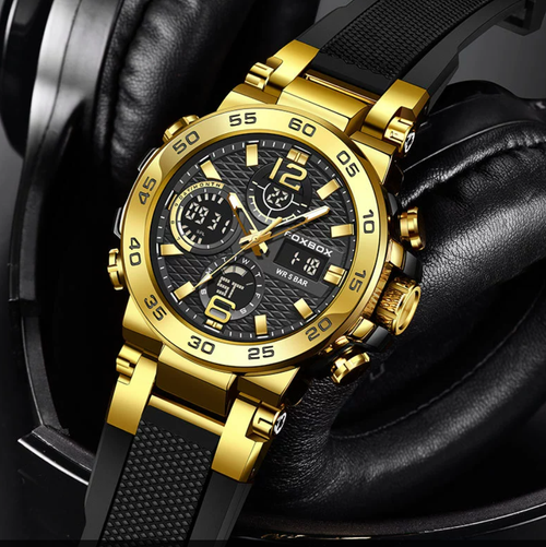 Relógio FOXBOXLige Fashion para homem, multifunções, com duplo display, luminoso, desportivo e casual, à prova de água.
