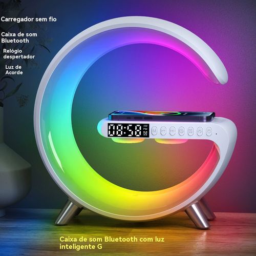 Luz inteligente g audio 15w carregador sem fio trio despertador rgb luz de ambiente colorido app controle luz noturna