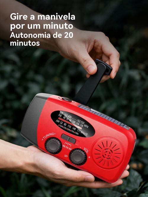 Rádio de manivela movido a energia solar com lanterna e carregador portátil para telemóvel