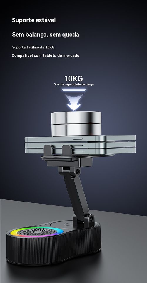 360 graus suporte de telefone giratório & Alto-falantes Bluetooth sem fio inteligente & suporte de tablet&carregamento de telefone sem fio&Luz atmosférica