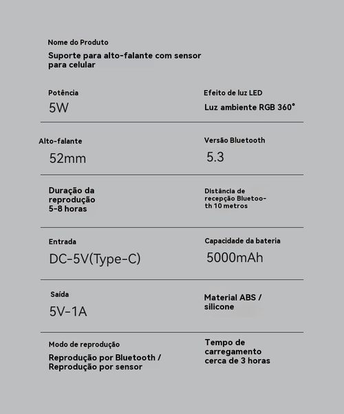 360 graus suporte de telefone giratório & Alto-falantes Bluetooth sem fio inteligente & suporte de tablet&carregamento de telefone sem fio&Luz atmosférica