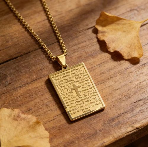 Colar clássico de oração bíblica de aço titânio