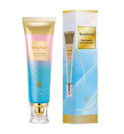 Pasta de dentes branqueadora com niacinamida utilizada para limpeza oral, cuidados das gengivas e remoção de manchas dentárias