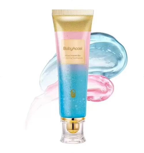 Pasta de dentes branqueadora com niacinamida utilizada para limpeza oral, cuidados das gengivas e remoção de manchas dentárias