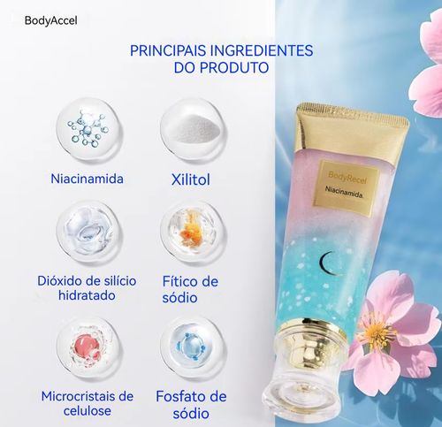 Pasta de dentes branqueadora com niacinamida utilizada para limpeza oral, cuidados das gengivas e remoção de manchas dentárias