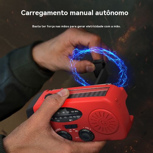 Rádio de manivela movido a energia solar com lanterna e carregador portátil para telemóvel
