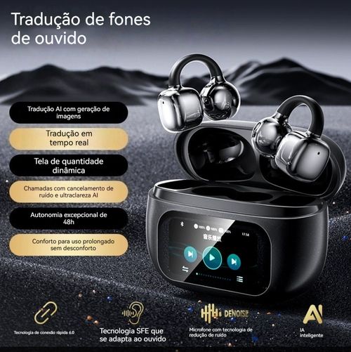 Novo fone de ouvido Bluetooth Ai Tradução Transmissão óssea fone de ouvido de orelha Bluetooth sem fio