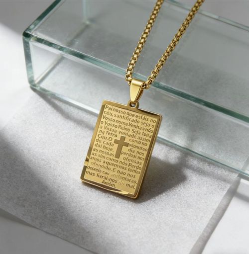 Colar clássico de oração bíblica de aço titânio