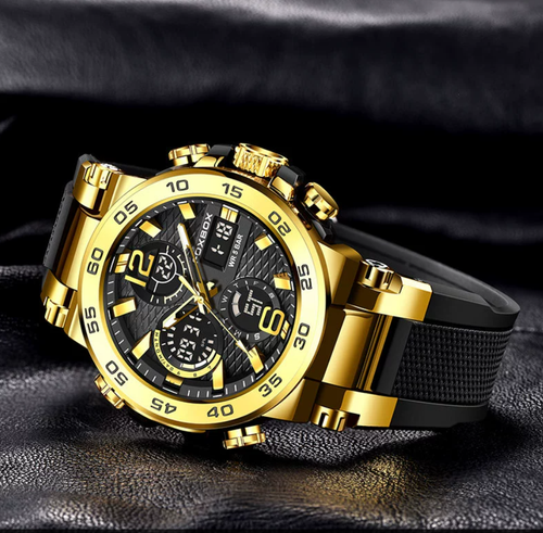 Relógio FOXBOXLige Fashion para homem, multifunções, com duplo display, luminoso, desportivo e casual, à prova de água.