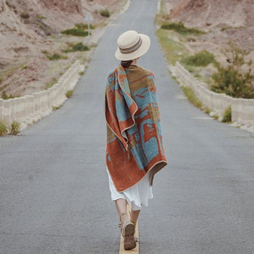Tibetan Orange Shawl Warm Cloak Scarf